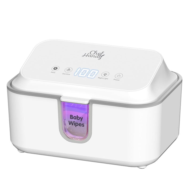 chefhandy Wipe Warmer with UV Sanitizer for Babies & Adults, Adjustable Temperature, Quiet Heating, Night Light, Large Warm Wipe Holder (White) - Image 1